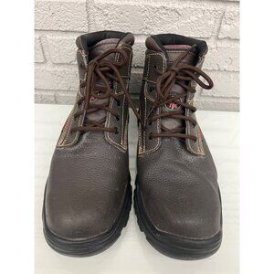 Sketchers Burgin Men Brown Leather Puncture Resistant Steel Toe Work Boots Size